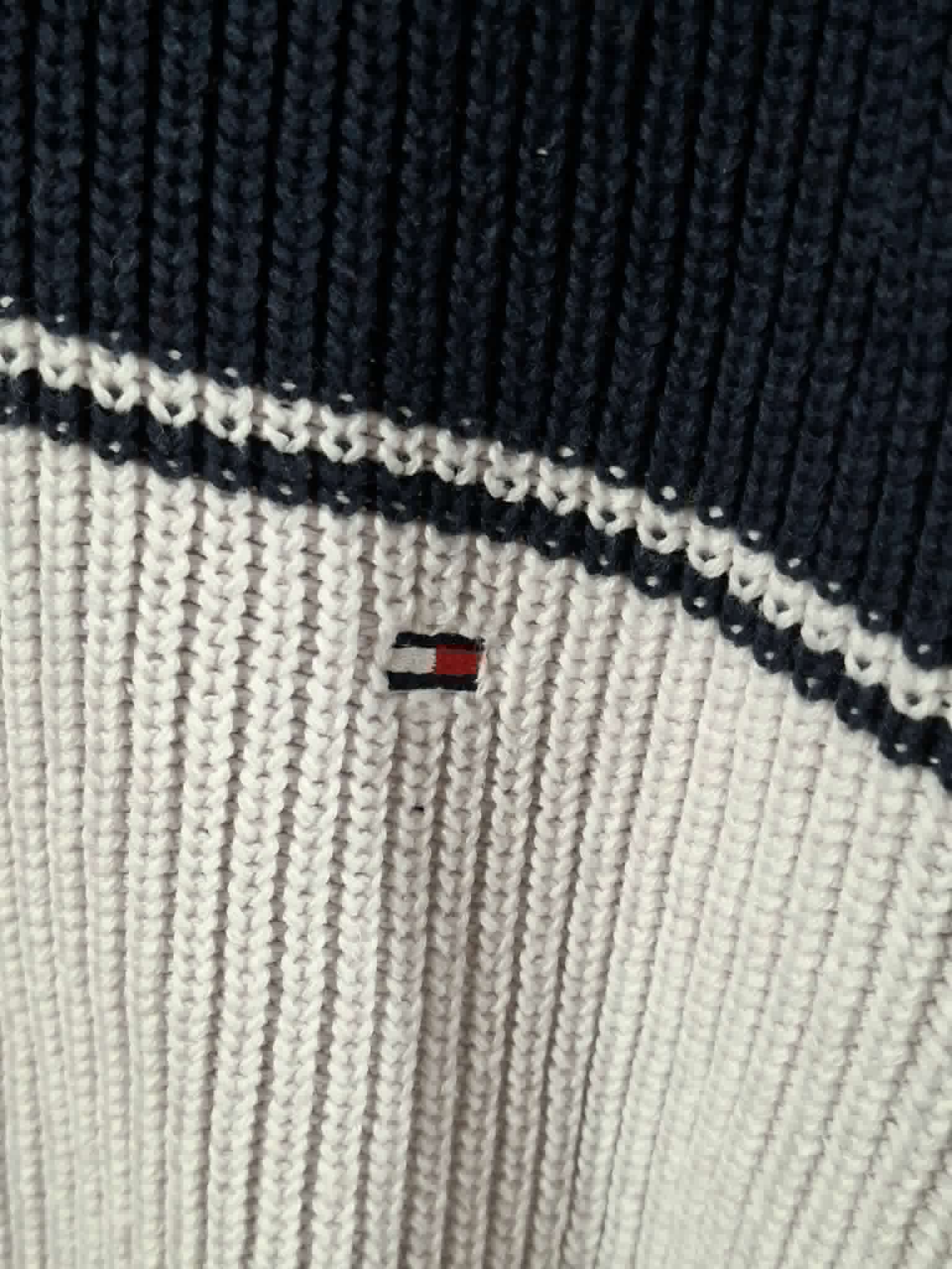 Tommy Hilfiger Pullover Größe 48 Gestreift Strickpullover Navy Creme Rot – Bild 2