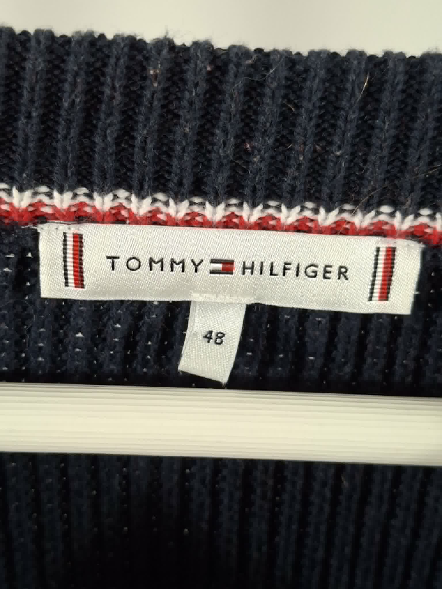 Tommy Hilfiger Pullover Größe 48 Gestreift Strickpullover Navy Creme Rot – Bild 3