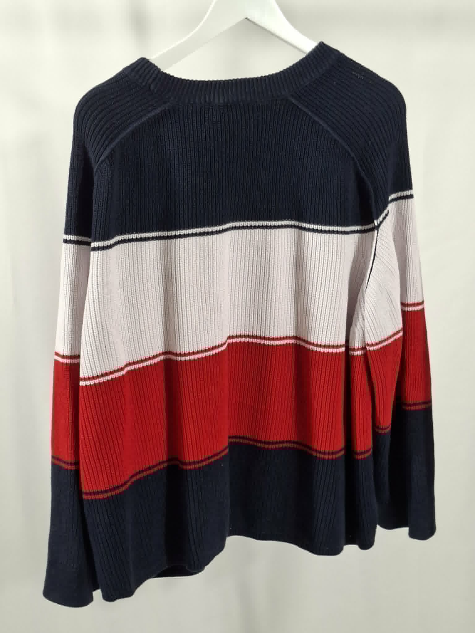 Tommy Hilfiger Pullover Größe 48 Gestreift Strickpullover Navy Creme Rot